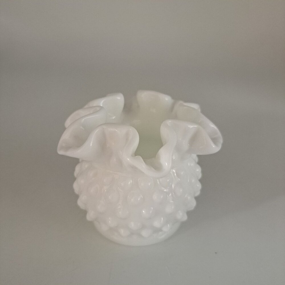 Fenton Hobnail Ruffled White Milk Glass Bowl